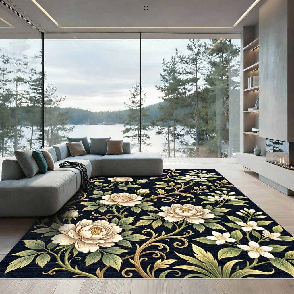 Cream Floral Vine Garden Rug