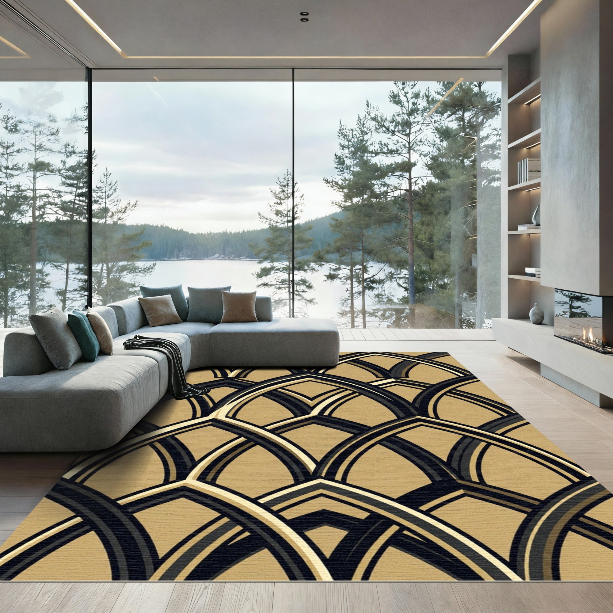 Gold and Black Art Deco Arch Rug