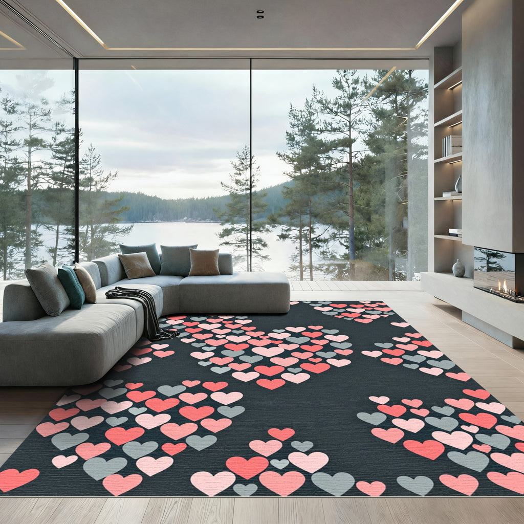 Playful Pink and Gray Heart Composition Rug