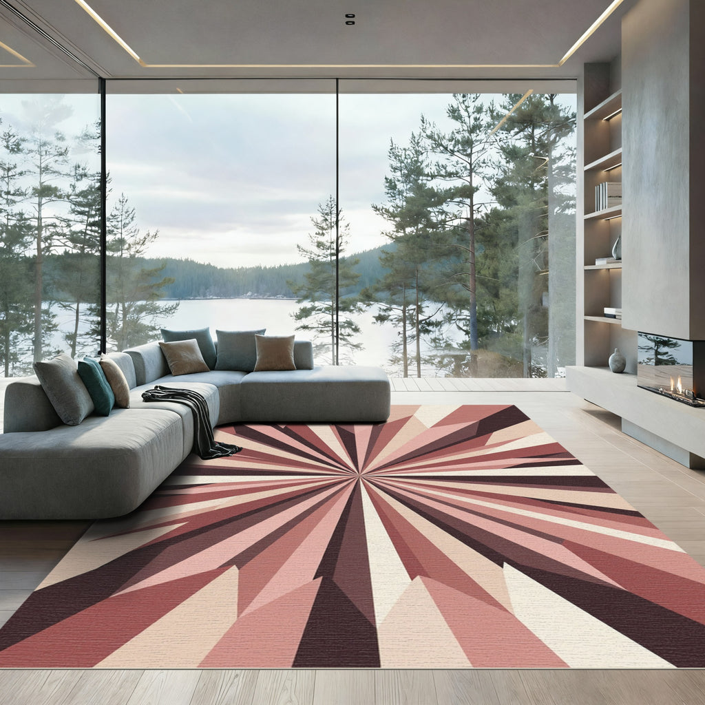 Retro Sunburst Geometric Rose Rug
