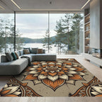 Earthy Amber Lotus Mandala Rug