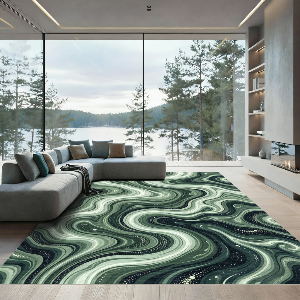 Earthy Sage Green Fluid Marble Rug