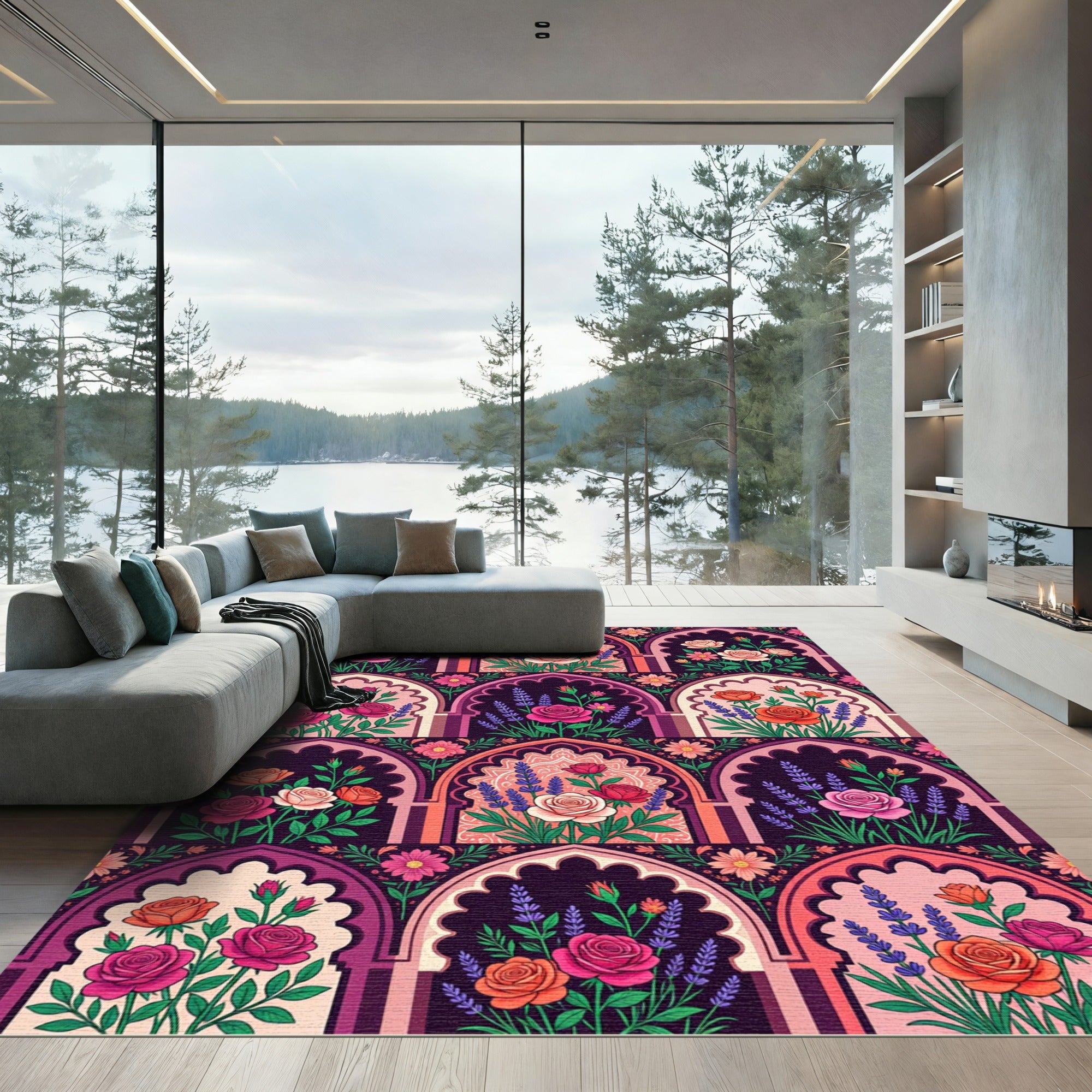 Archival Floral Lavender Rose Garden Rug