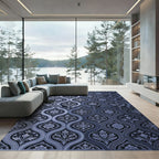 Deep Blue Vintage Floral Damask Rug