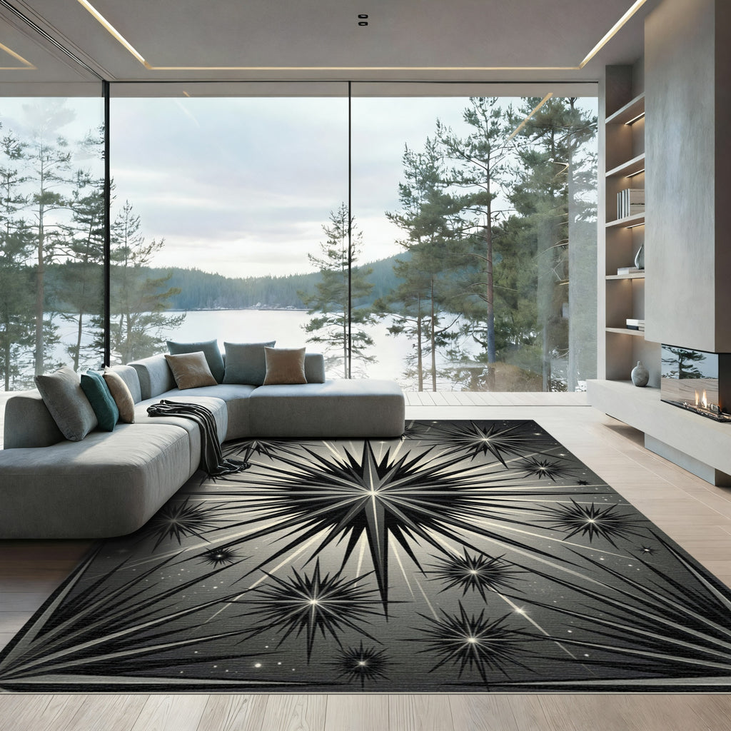 Monochromatic Starburst Radiating Rays Rug