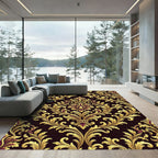 Rich Gold Burgundy Damask Flourish Rug