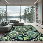 Emerald Green Floral Damask Rug