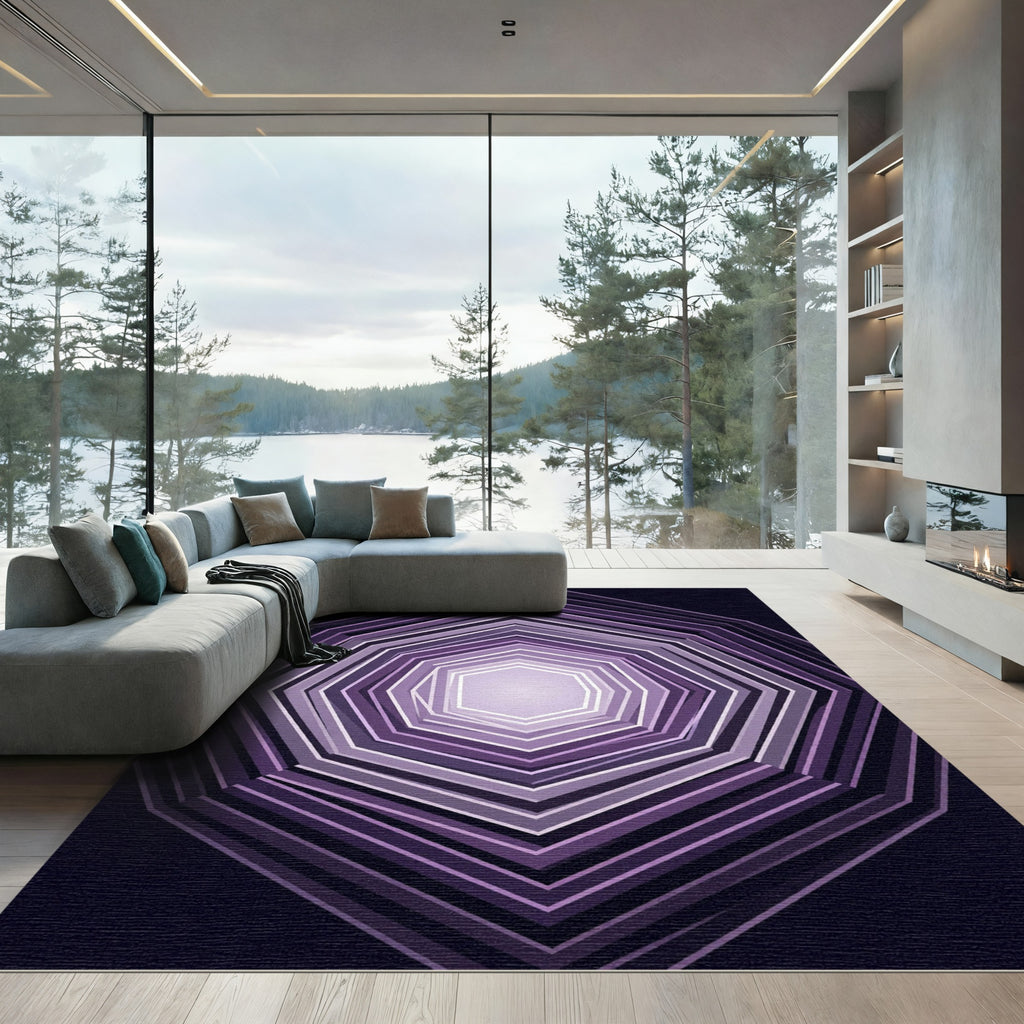 Geometric Violet Hexagon Tunnel Illusion Rug