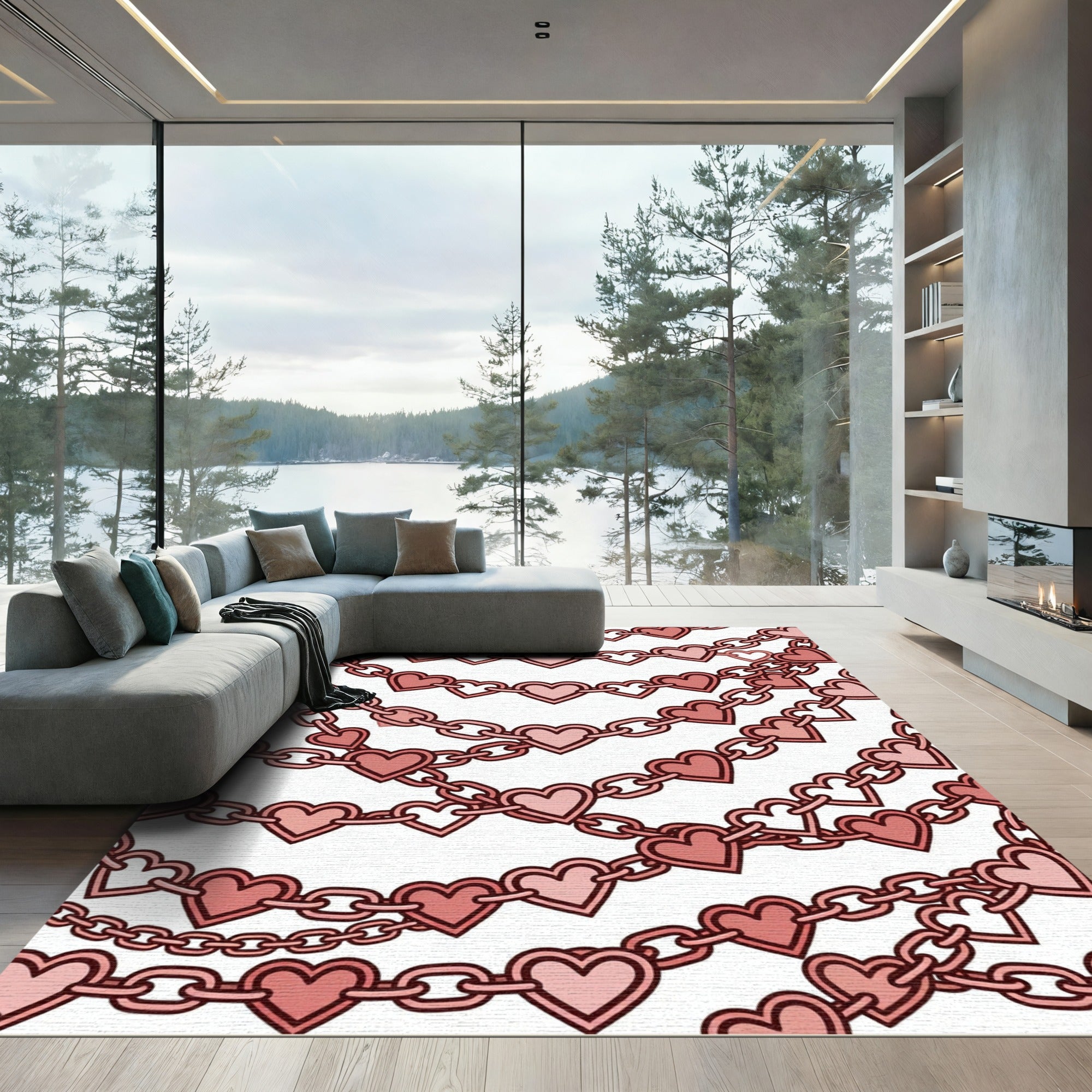 Pink Heart Chain Garlands Rug