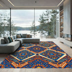 Vibrant Blue Orange Geometric Floral Medallion Rug