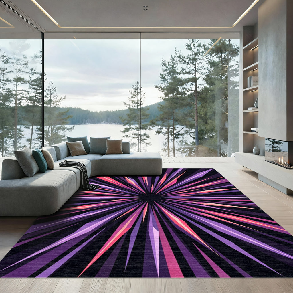 Vibrant Cosmic Purple Radiant Starburst Rug