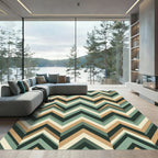 Mid Century Geometric Chevron Sage Earth Rug