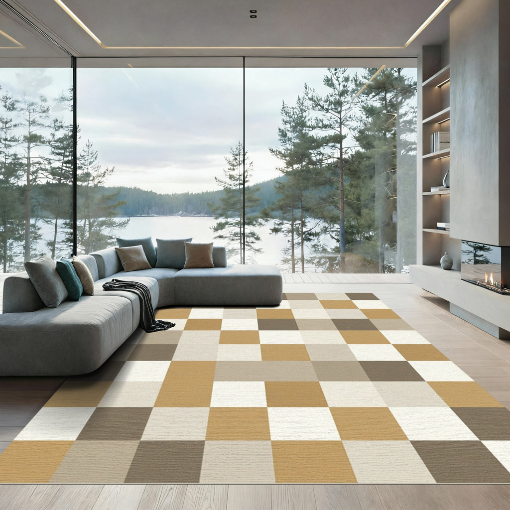 Modern Neutral Earth Tone Checkerboard Rug