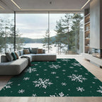Deep Green Snowflakes Winter Wonder Rug