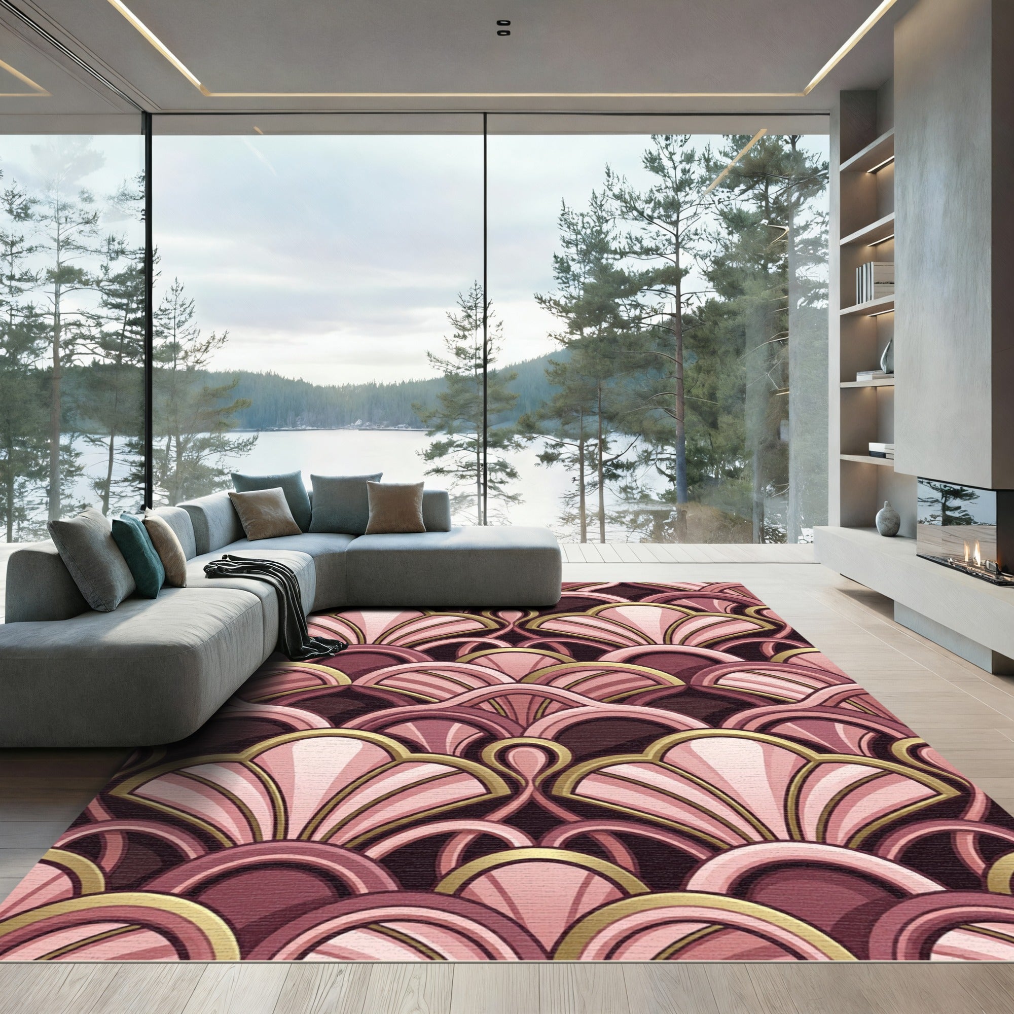 Art Deco Blush Shell Geometric Rug