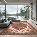 Ornate Copper Floral Damask Scrollwork Rug
