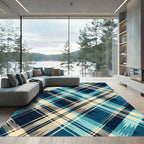 Coastal Blue Plaid Strokes Rug