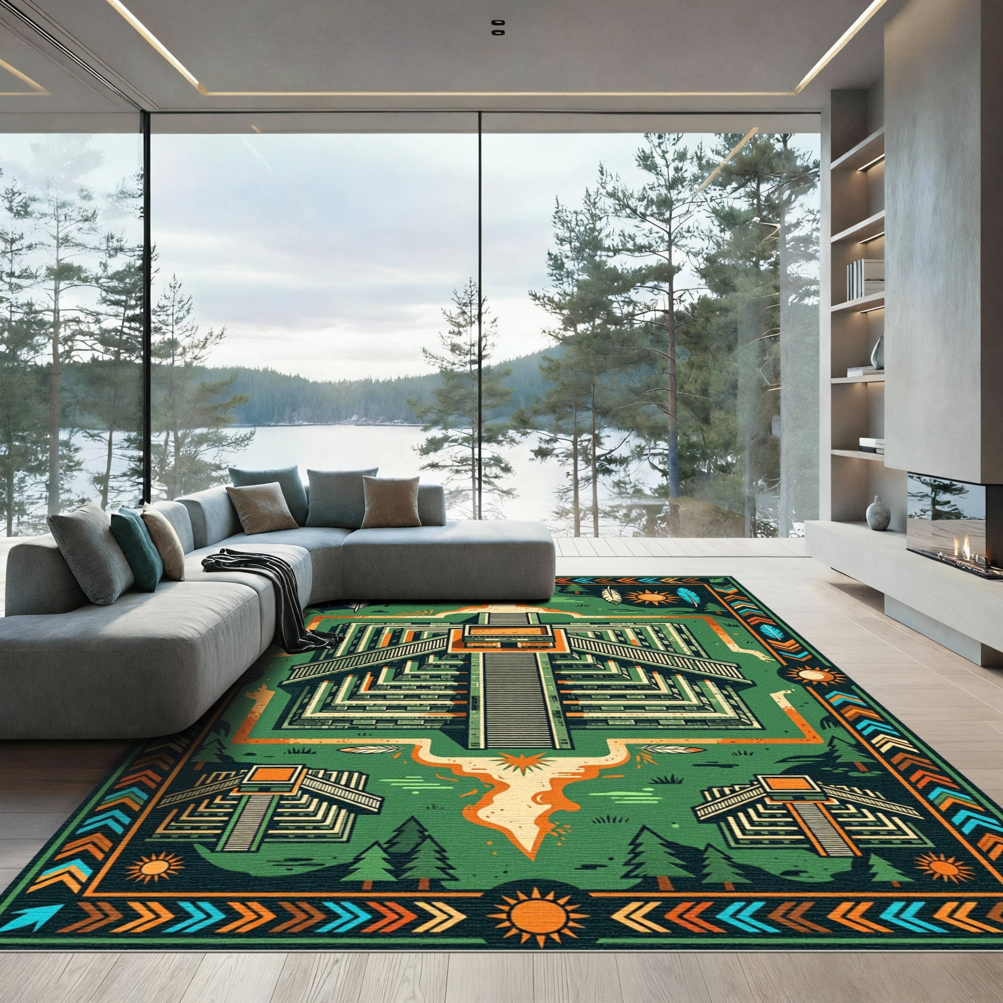 Green Pyramid Ancient Civilization Landscape Rug
