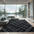 Modern Charcoal Geometric Intersecting Grid Rug