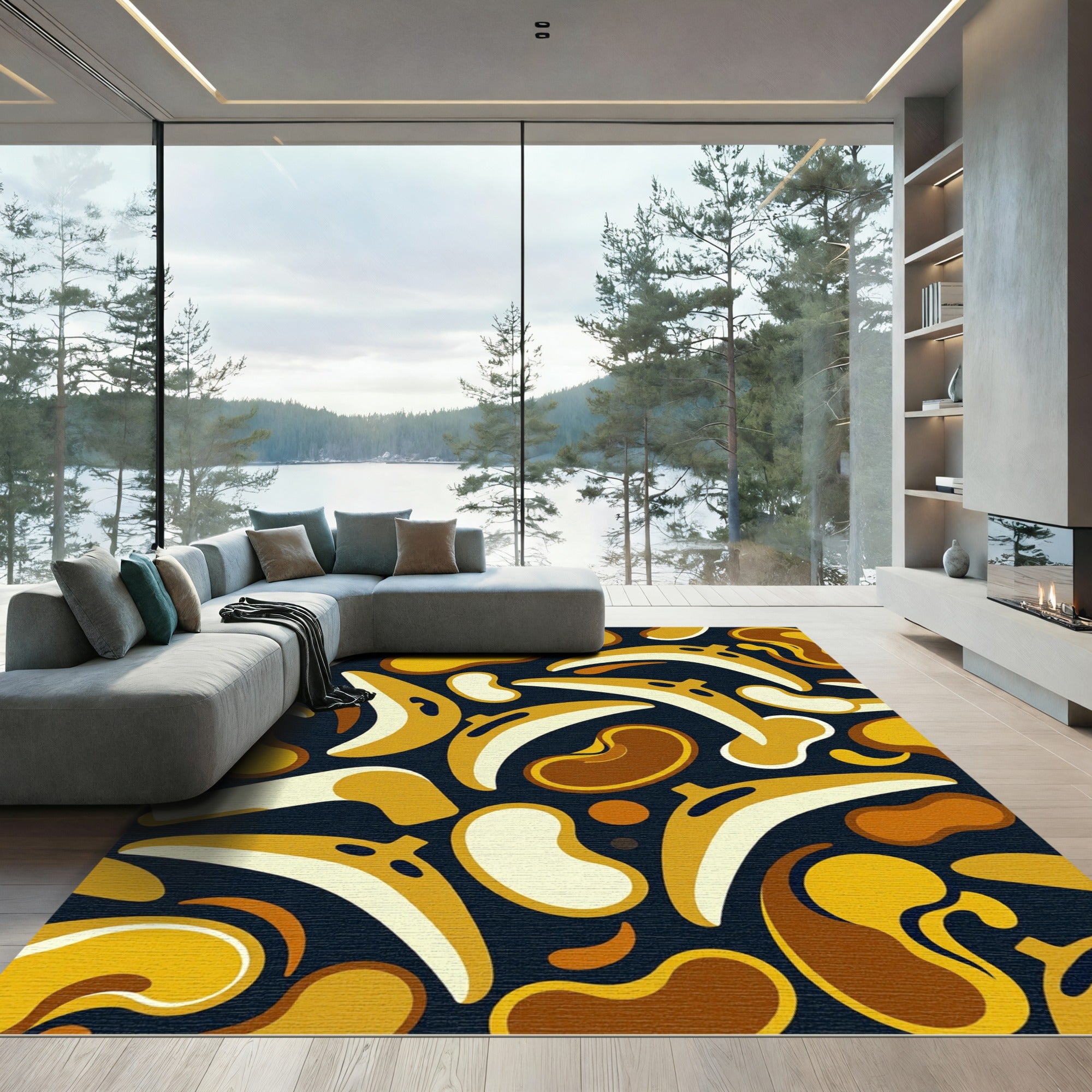 Abstract Golden Bean Mid-Century Shape Rug