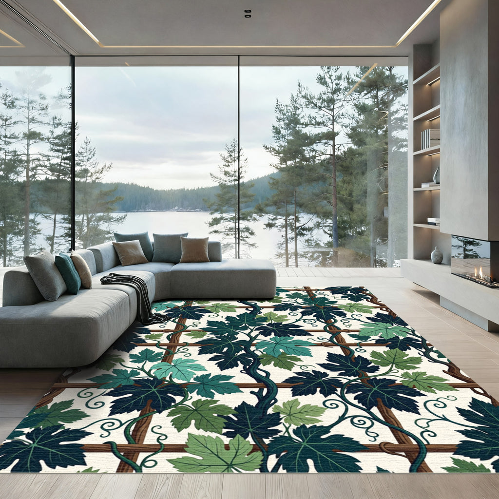 Lush Emerald Grapevine Trellis Botanical Rug
