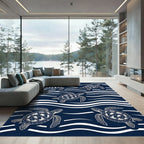 Navy Blue Sea Turtle Wave Graphic Rug