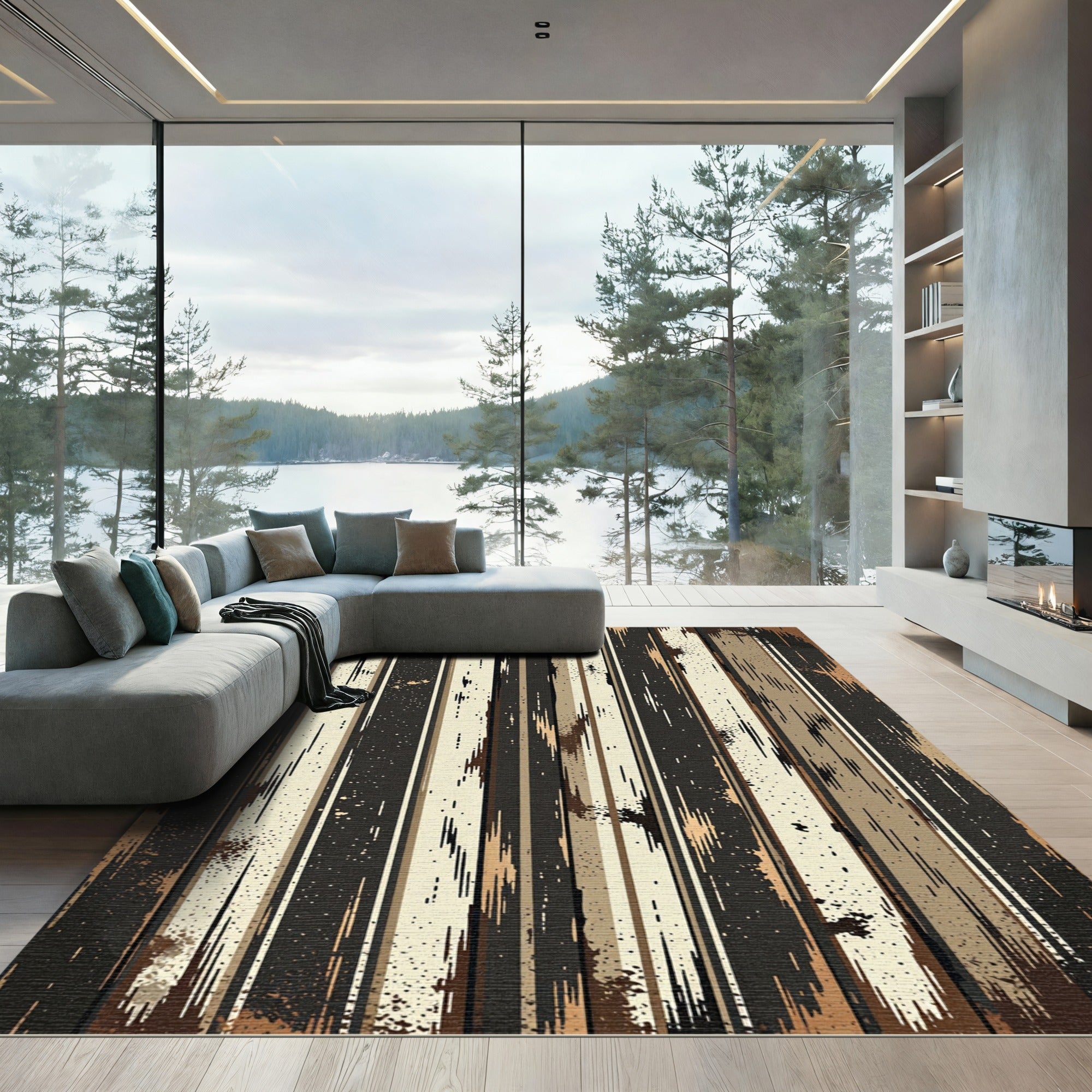 Rustic Earthy Tone Splatter Stripes Rug