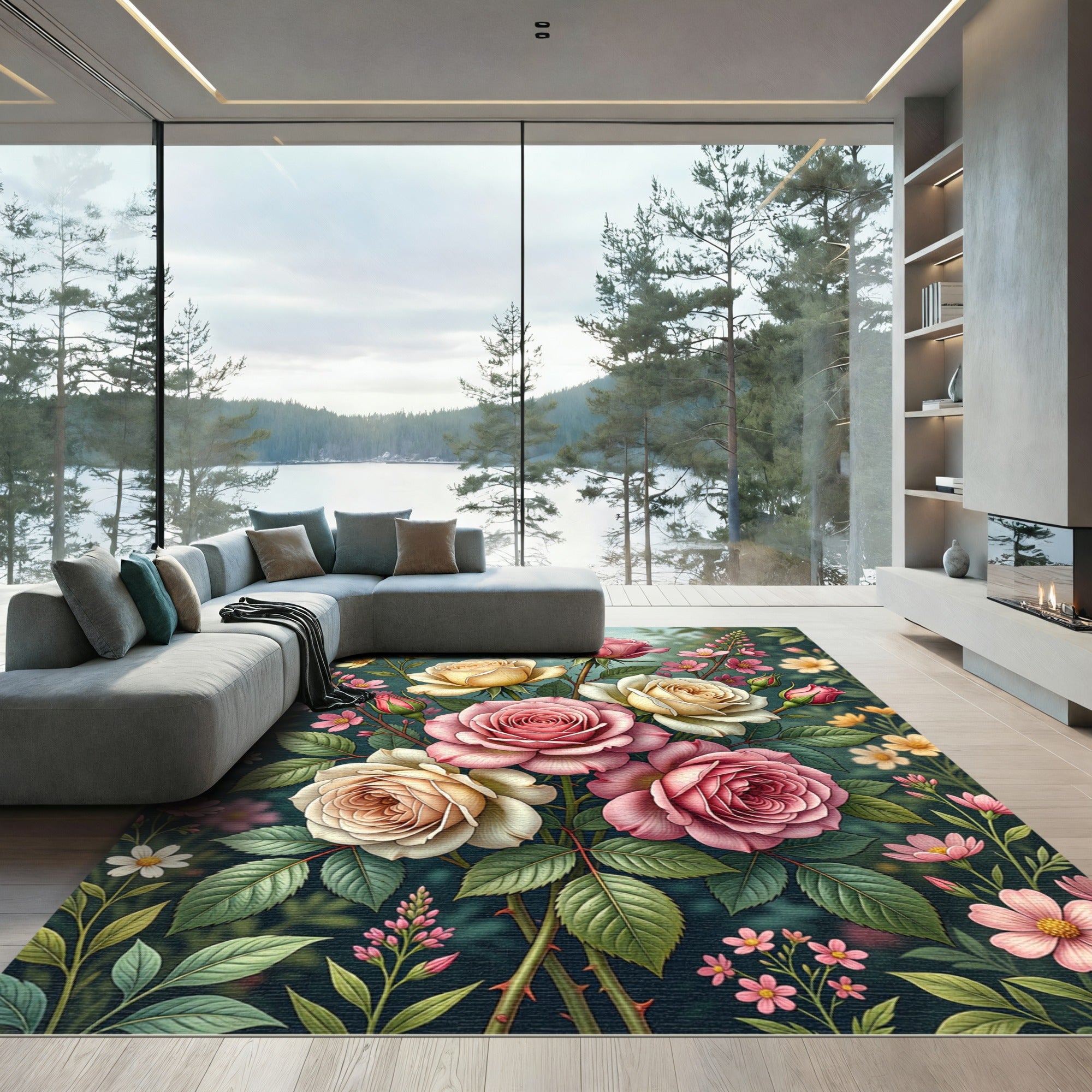 Elegant Pastel Rose Floral Garden Rug