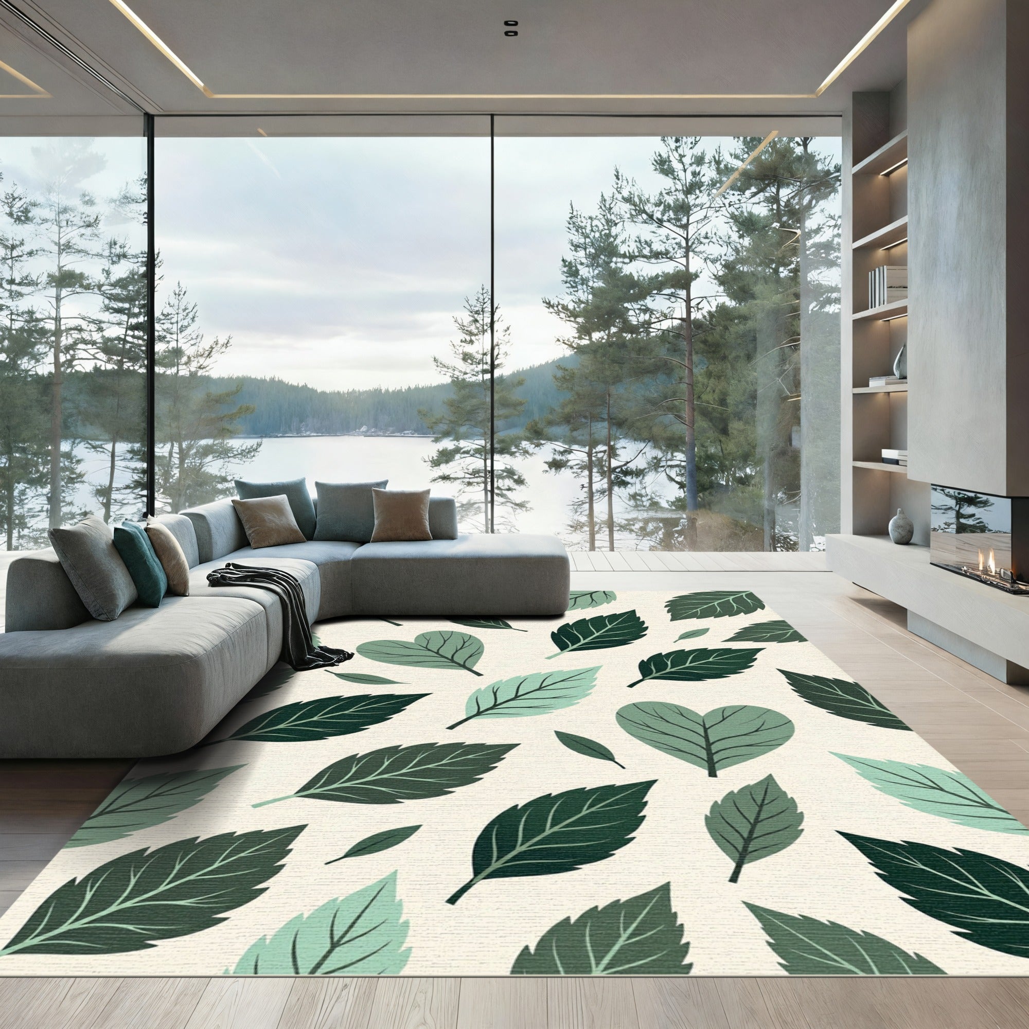 Lush Green Botanical Heart Leaf Rug