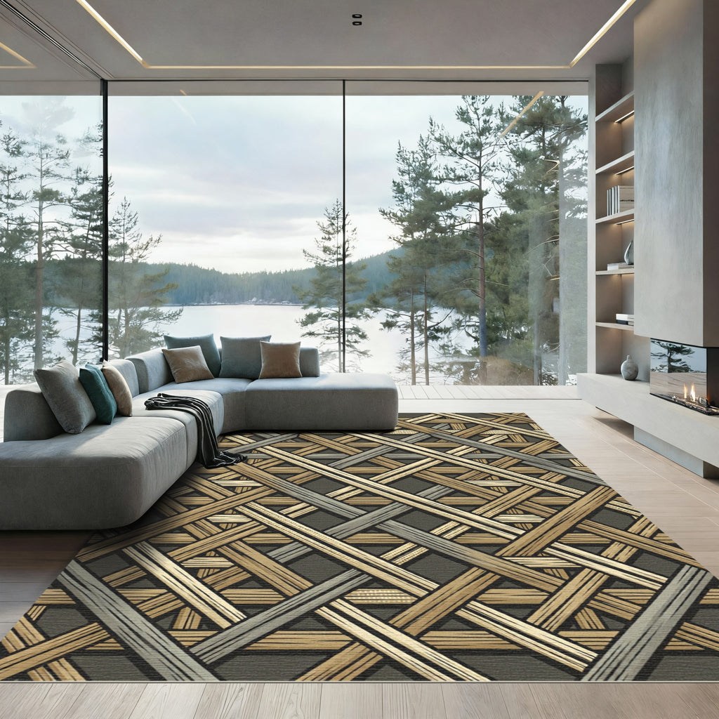 Geometric Woven Earthy Lattice Rug