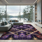 Elegant Purple Peacock Feather Gold Art Rug