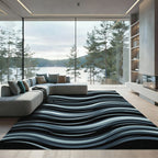 Dark Gray Wavy Stripe Abstract Rug