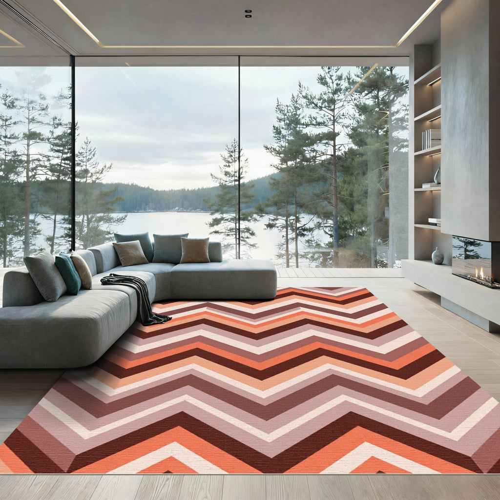Retro Earthy Chevron Zigzag Area Rug