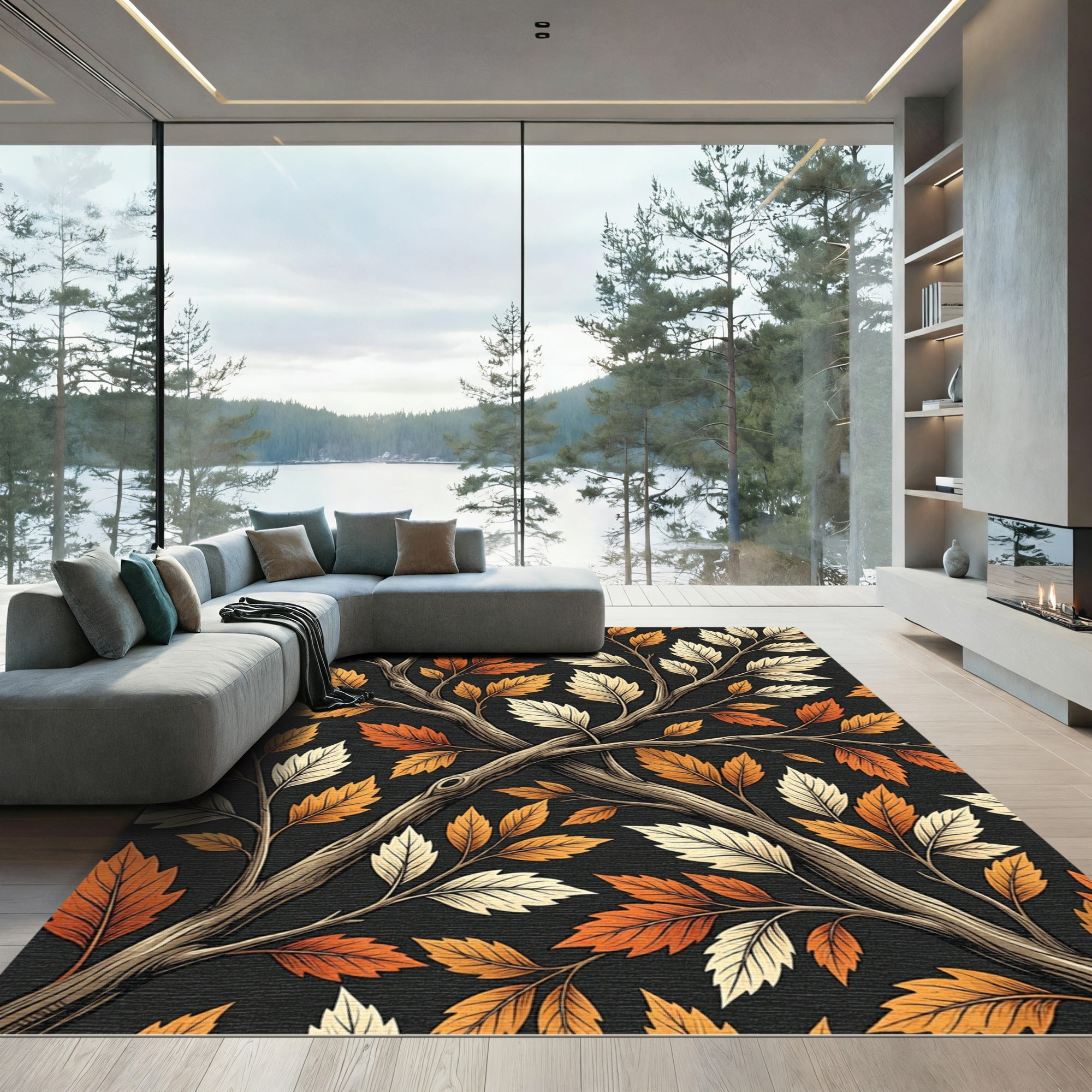 Autumnal Amber Leaf Interlacing Branch Rug