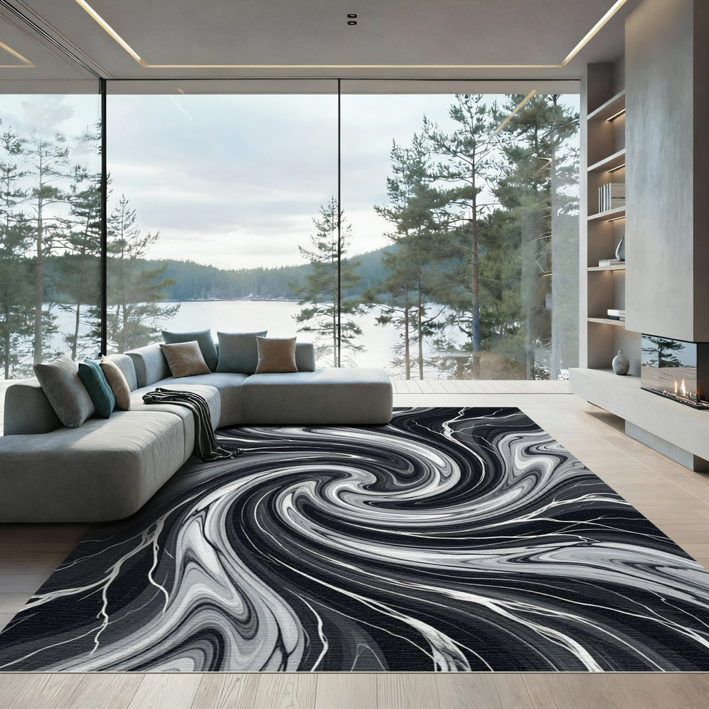 Monochromatic Swirl Abstract Liquid Rug
