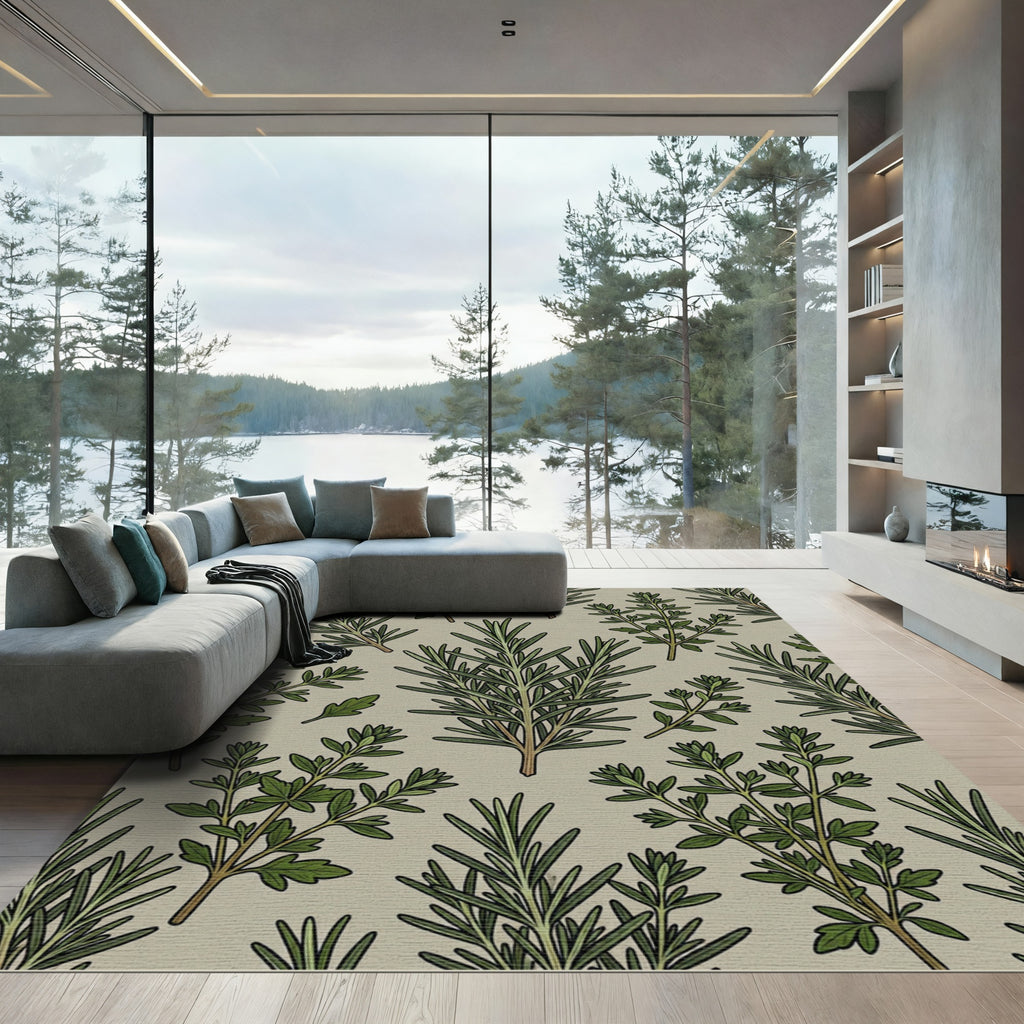 Green Herb Botanical Repeat Rug