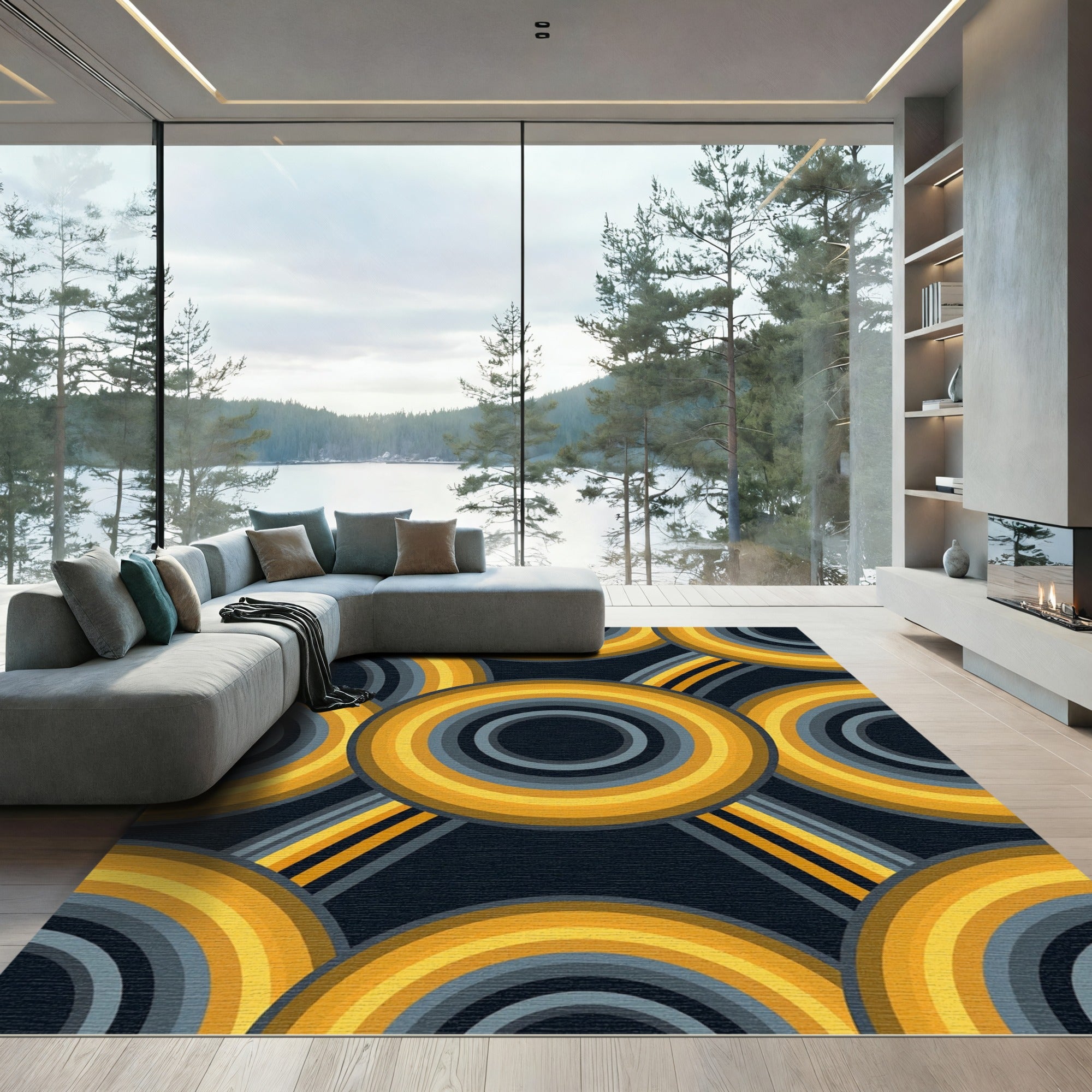Retro Arcs Warm Tone Concentric Circle Rug