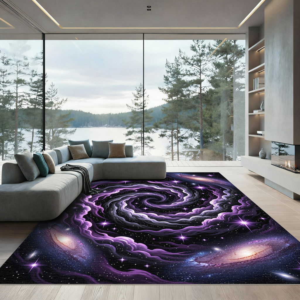 Cosmic Violet Swirling Galaxy Nebula Rug