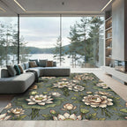 Vintage Cream Lotus Peony Garden Rug