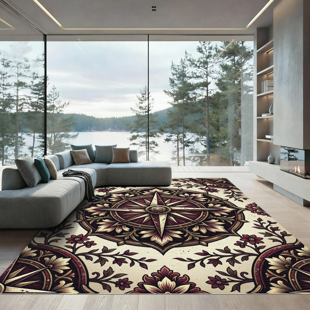 Crimson Gold Floral Compass Medallion Rug
