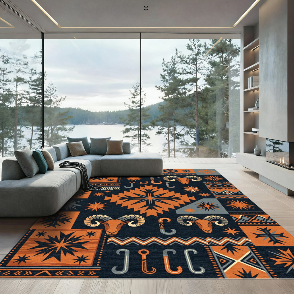 Geometric Ram Star Earthy Area Decor Rug