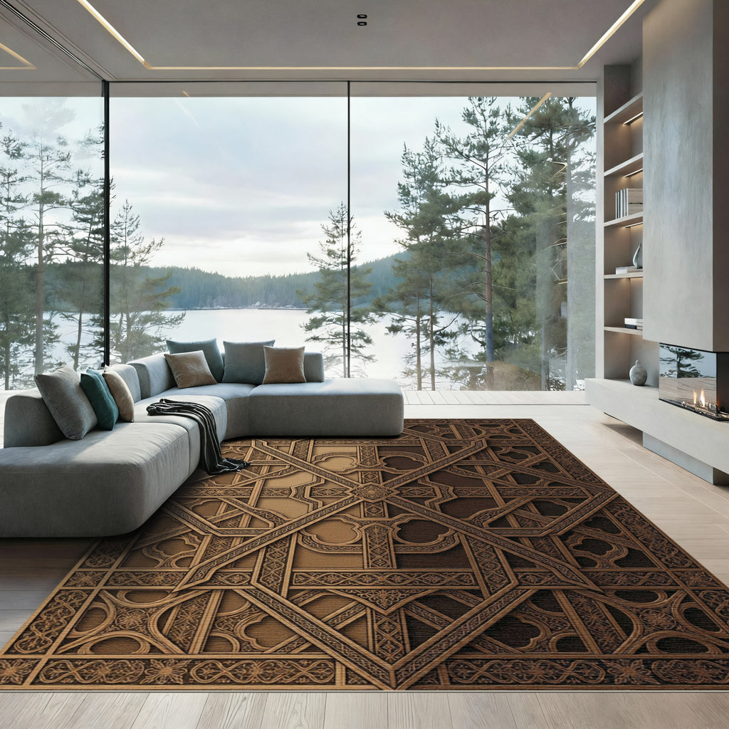 Antique Gold Geometric Interlace Rug