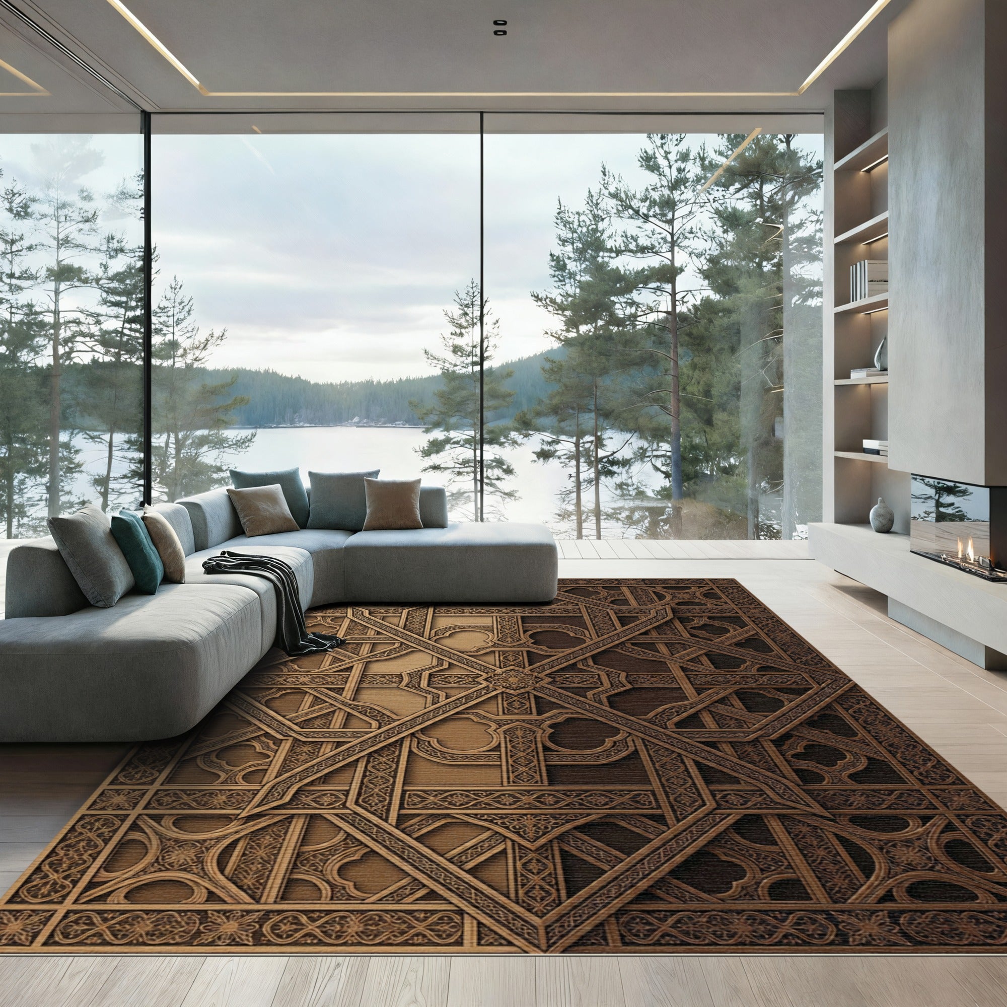 Antique Gold Geometric Interlace Rug
