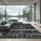Silver Black Tribal Diamond Stripe Rug