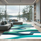 Teal Teal Waves Abstract Rug