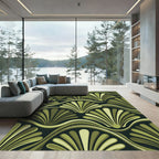 Olive Green Art Deco Fan Waves Rug
