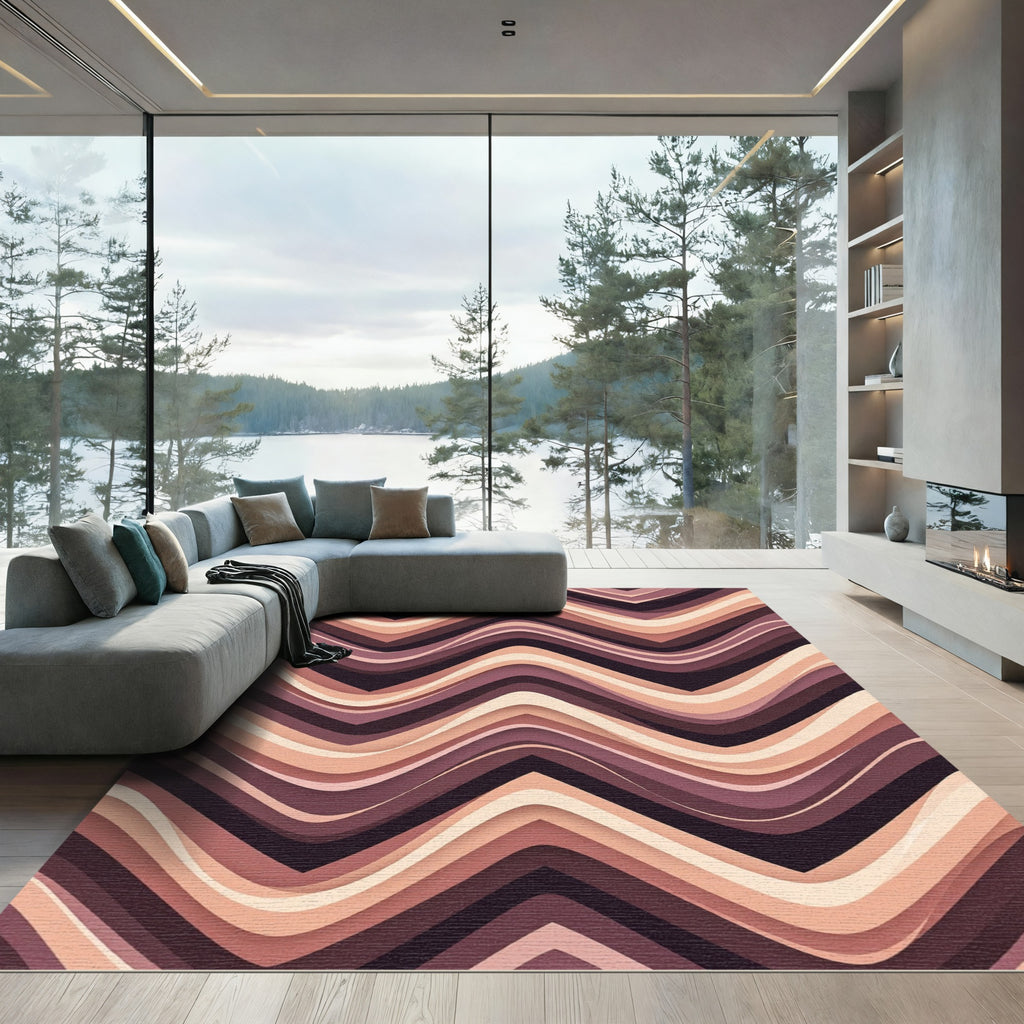 Deep Plum Layered Chevron Rug