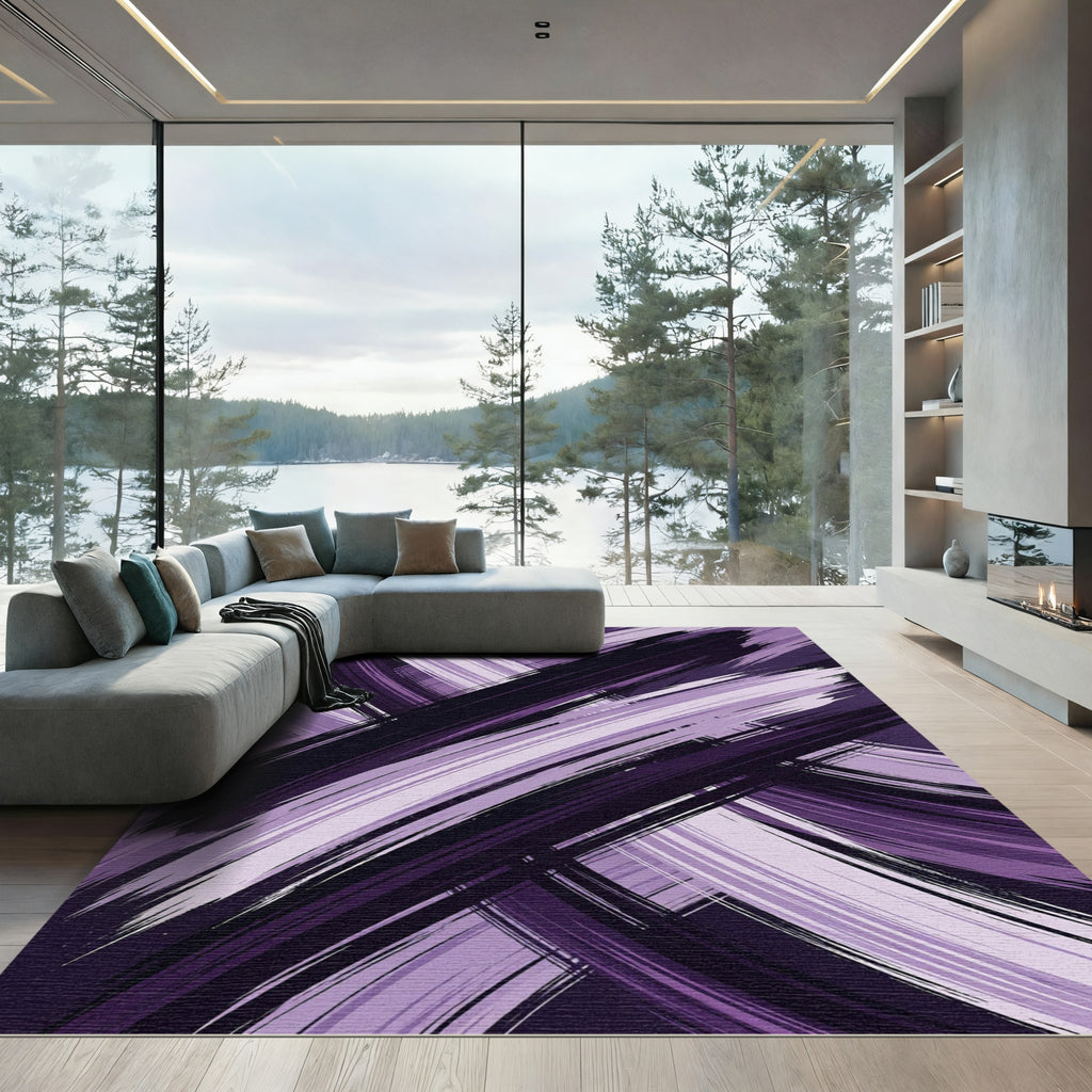 Purple Brushstroke Abstract Flow Rug