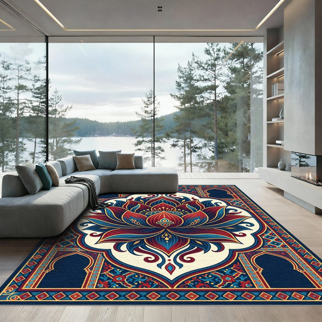 Crimson Blue Lotus Archway Rug