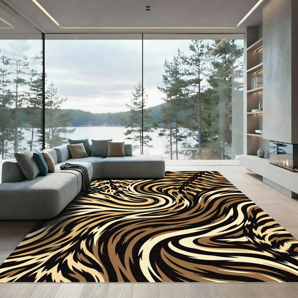 Fluid Golden Brown Abstract Animal Wave Rug